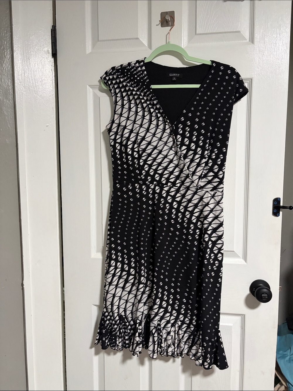 Glamour Black & White Geometric Wrap Midi Dress